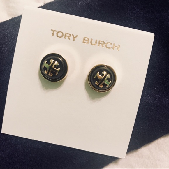 tory burch // black logo stud dome earrings - Picture 4 of 6